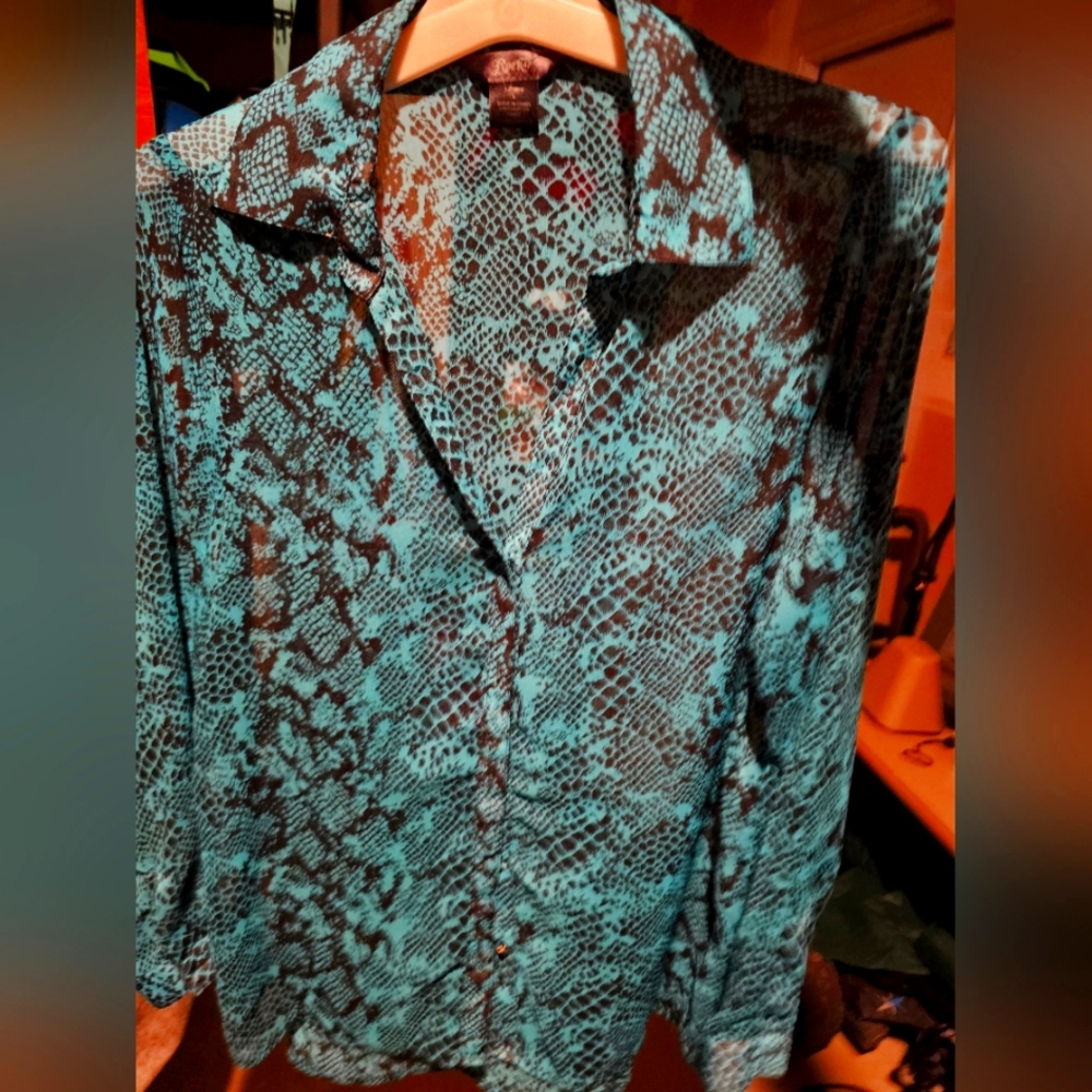 Blue and Black Snake Print Blouse